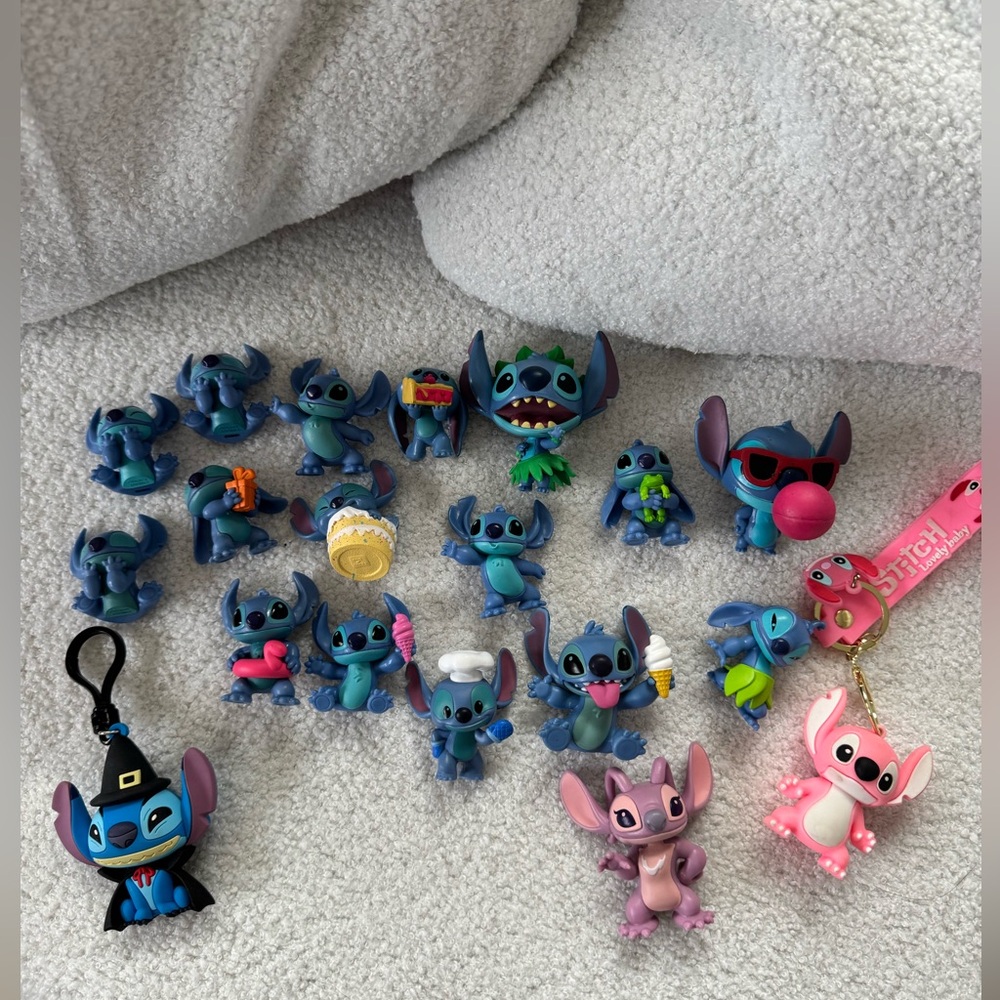 Stitch and Angel Figurine Set - Blue and Pink
